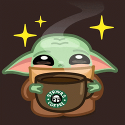 Minimalist Star Wars Baby Yoda Drinking Coffee GIF