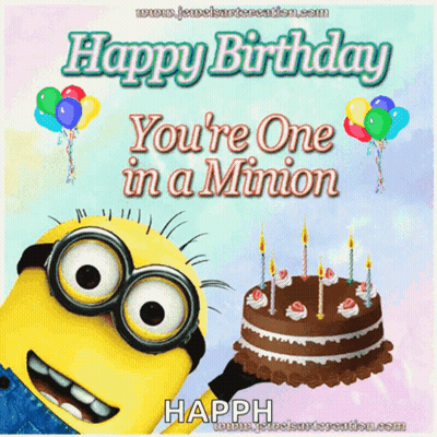 Minion Holding Cake Happy Birthday You're One In A Minion GIF
