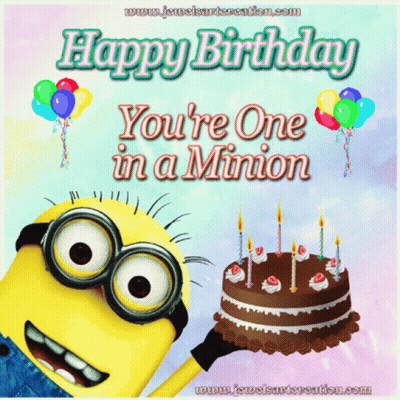 Minion Holding Cake Happy Birthday You're One In A Minion GIF