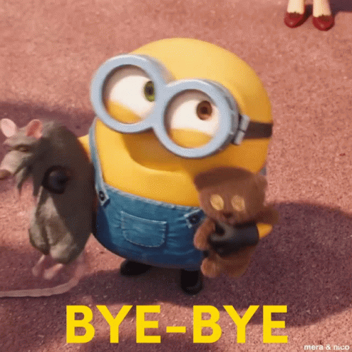 Minion Holding Teddy Bear And Mouse With Bye-Bye GIF