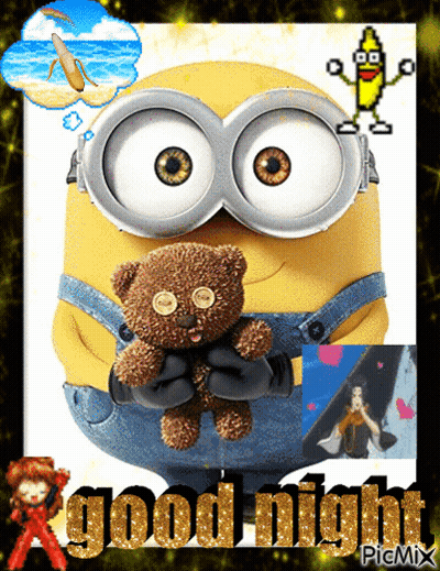 Minion Holding Teddy Bear Good Night GIF