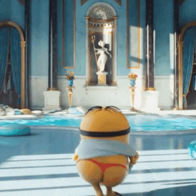 Minion In Sunglasses And Bikini Bottom By Pool GIF