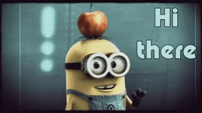 Minion With Apple On Head Saying Hi There GIF
