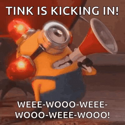 Minion With Megaphone Saying Tink Kicking In GIF