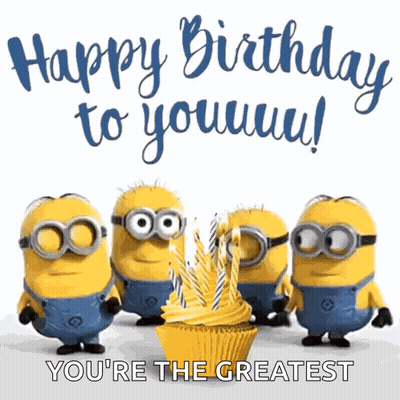 Minions Around Birthday Cupcake Saying Happy Birthday