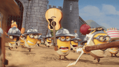 Minions Holding Guitar And Birthday Cake GIF