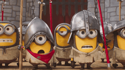 Minions In Armor And Helmets Lined Up GIF