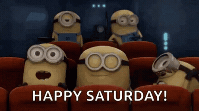 Minions In Theater Saying Happy Saturday GIF
