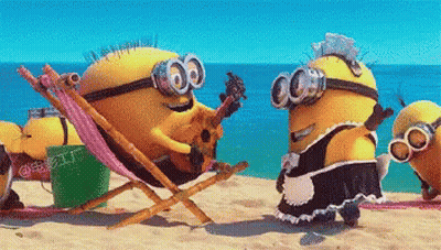 Minions Playing Guitar On Beach GIF