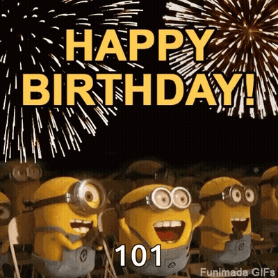 Minions Standing In Front Of Fireworks Saying Happy Birthday GIF