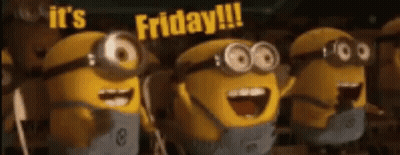 Minions Standing In Front Of It's Friday Sign GIF