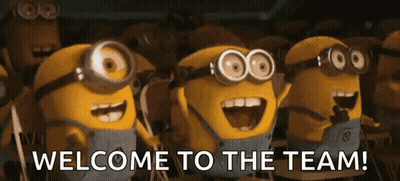Minions Standing In Line Saying Welcome To The Team GIF