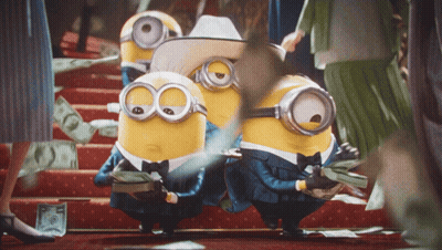 Minions Standing On Stairs Holding Money GIF