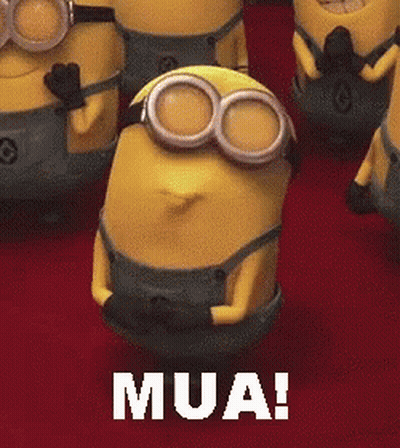 Minions Standing Together One Wearing Goggles Saying Mua GIF