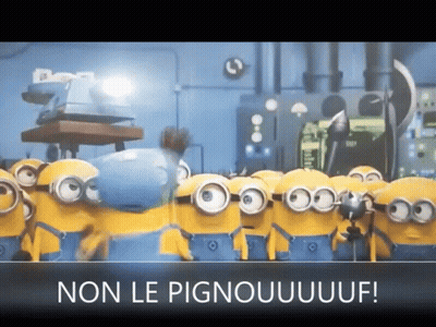 Minions Standing With Caption Non Le Pignouuuuf GIF