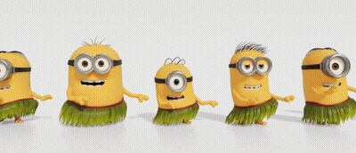 Minions Wearing Hula Skirts And Glasses GIF