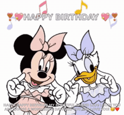 Minnie Mouse And Daisy Duck Birthday Card GIF