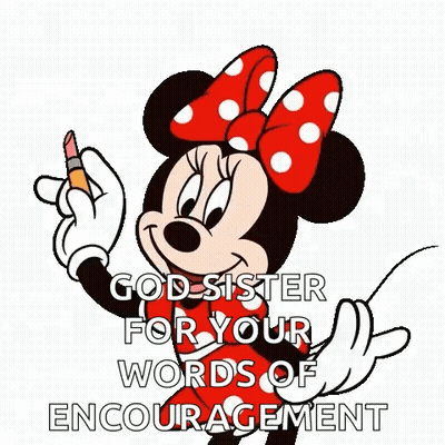 Minnie Mouse Holding Lipstick Saying Thank You God Sister For Your Words Of Encouragement GIF