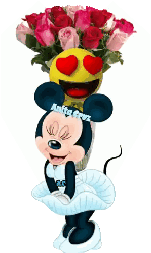 Minnie Mouse Holding Roses Sticker