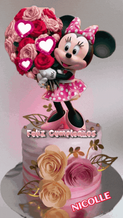 Minnie Mouse Holding Roses Cake GIF