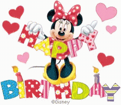 Minnie Mouse Is Holding A Sign That Says " Happy Birthday " GIF