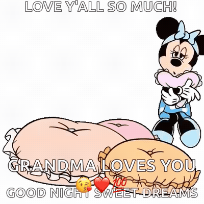 Minnie Mouse Lying On Pillow Saying Grandma Loves You Good Night Sweet Dreams GIF