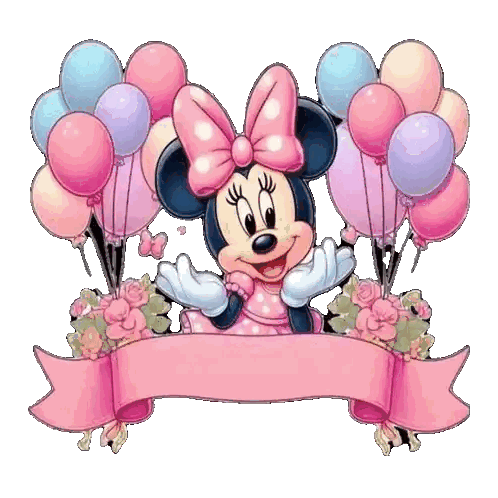 Minnie Mouse Surrounded By Balloons And Flowers Sticker