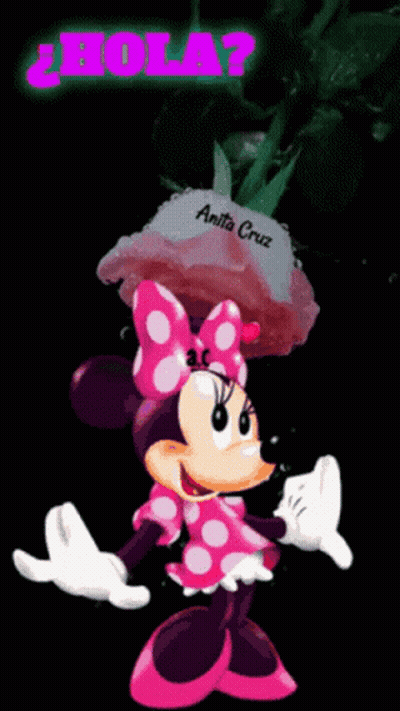 Minnie Mouse Surrounded By Pink Hearts Saying Hola GIF