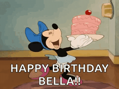 Minnie Mouse With Cake Says Happy Birthday Bella GIF