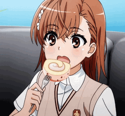 Misaka Mikoto Happily Eating GIF