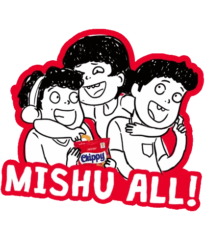 Mishu All Sticker With Three People Holding Chips Sticker