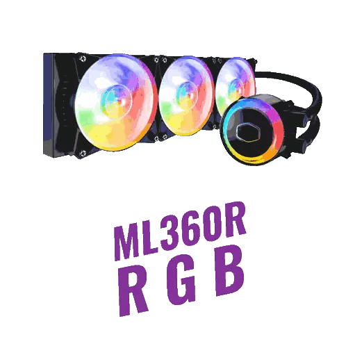 Ml360r Rgb Is Written In Purple Letters Next To A Computer Fan Sticker