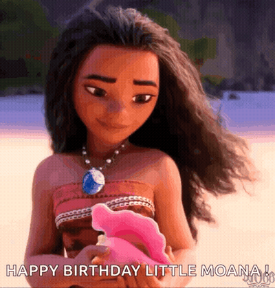 Moana Girl Holding Pink Seashell Says Happy Birthday Little Moana GIF