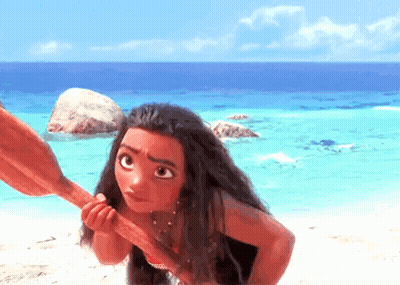 Moana Holding Stick On Beach GIF