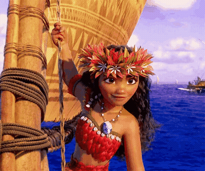 Moana Wearing Flower Crown Holding Sail GIF