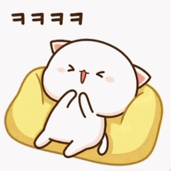 Mochi Cat Giggling On Top Of Pillow GIF