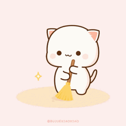 Mochi Cat Sweeping Broom GIF