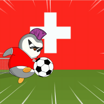 Mohawk Penguin Kicking Soccer Ball Swiss Flag GIF
