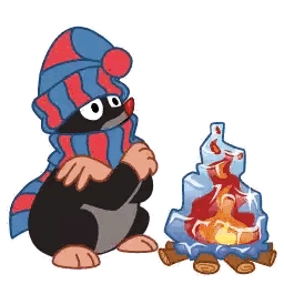 Mole In Scarf And Hat Sitting By Fire Sticker