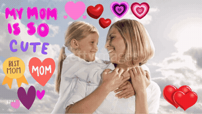 Mom And Daughter With Hearts GIF