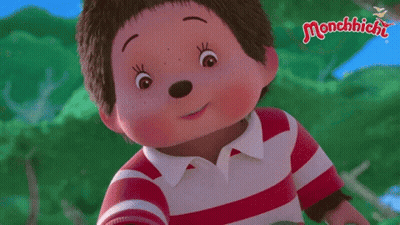 Monchhichi Doll In Striped Shirt Smiling GIF