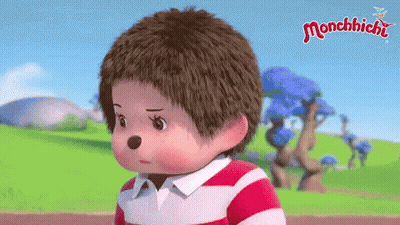 Monchhichi Doll Standing In Field With Striped Shirt GIF