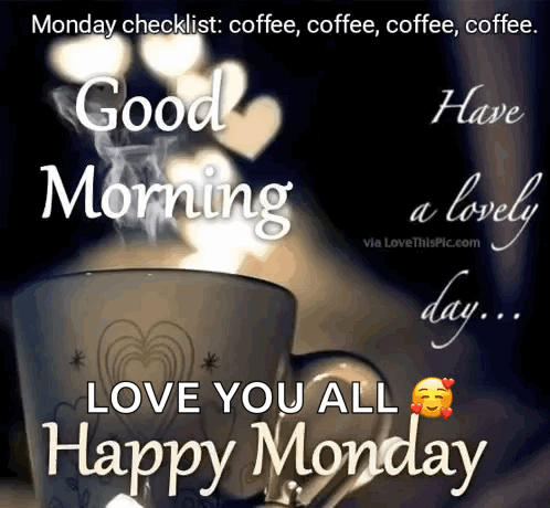 Monday Checklist : Coffee , Coffee , Coffee , Coffee , Love You All Happy Monday GIF