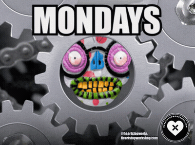 Mondays Word On Gear With Cartoon Face GIF