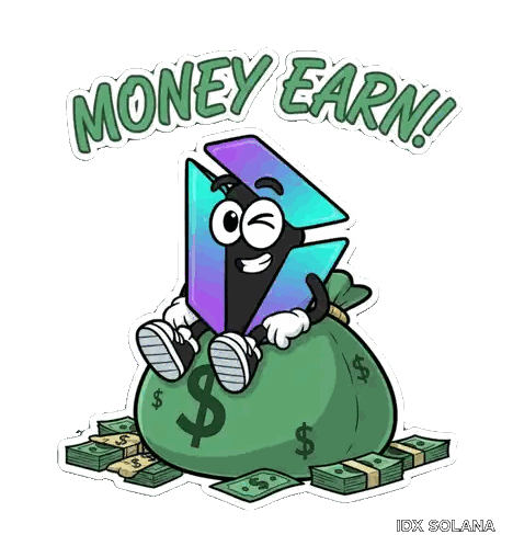 Money Earn Sticker With Cartoon Holding Bag Sticker