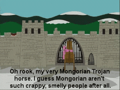 Mongolian Trojan Horse In Front Of Stone Wall GIF