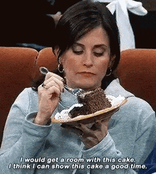 Monica Geller Enjoying Moist Cake GIF