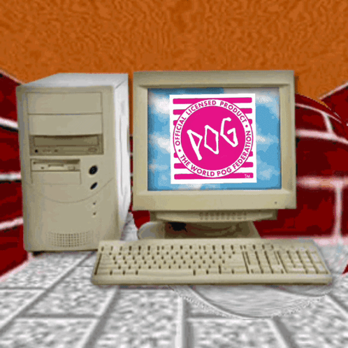Monitor Displaying World Pog Federation Logo GIF