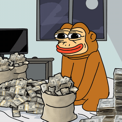 Monkey Beside Money Pile With Bag Saying 100 GIF