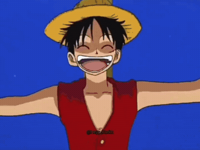 Monkey D Luffy From One Piece Is Smiling With His Arms Wide Open GIF